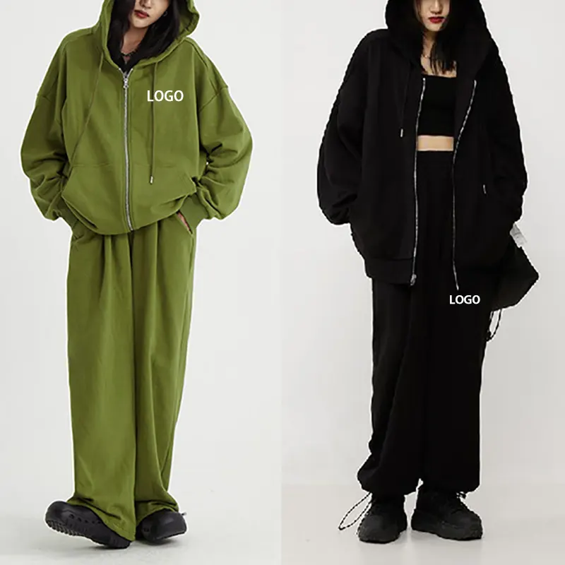 Custom Loose Street Wear Sets Avocado Green Unisex Sweatsuit Blank Tracksuit Wholesale Oversized Sweat Suits For Men And women