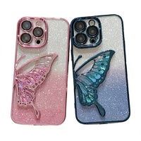 Étui de protection pliable de luxe en TPU plaqué paillettes 3D avec support papillon diamant pour coque de protection d'objectif 13-17 Pro Max