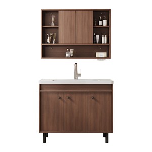 Mueble de Baño Italiano de Titanio y Nogal SPC con Lavabo de Cerámica de 19 cm y Espejo - Product Image 2