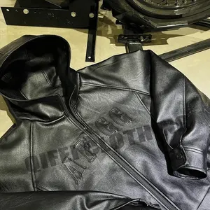 Custom manufacturer high quality faux real genuine leather baseball bomber vintage winter embossed zip up leather jacket