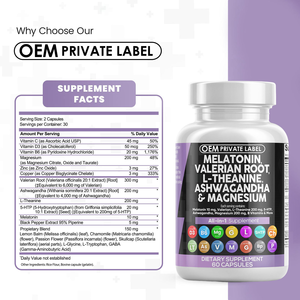 OEM Stock Mélatonine Capsules 10mg Valériane Racine L Théanine Ashwagandha Soutien du Sommeil avec Magnésium Capsules Complexe Sommeil - Product Image 2