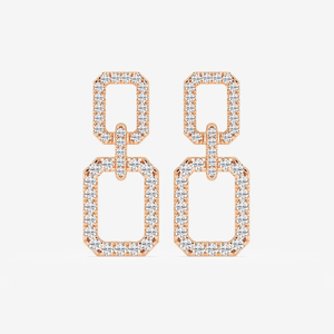Boucles d'oreilles pendantes rectangulaires doubles avec 2 diamants ronds de laboratoire, bijoux élégants et modernes pour femmes, un accessoire de luxe tendance - Product Image 2