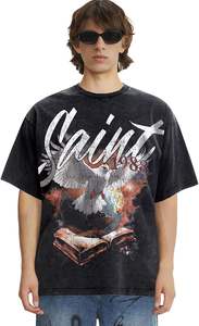 Haut surdimensionné d'été pour hommes 100% coton Hip Hop rappeur T-Shirt à manches courtes lettre complète impression col rond haut coton - Product Image 6