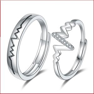 Silver Plated Romantic Ecg Heart Shape <b>Couple</b> <b>Ring</b> Open <b>Couple</b> <b>Ring</b> for Women Men Wedding Engagement Wedding Jewelry - Product Image 4