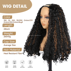 <span class=keywords><strong>Parrucca</strong></span> <span class=keywords><strong>Afro</strong></span> Riccia Naturale in Fibra Sintetica Resistente al Calore, Parte a U, Senza Colla, Effetto Yaki Bouncy - Product Image 3