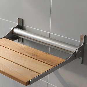 Wall Mounted Folding Shower <b>Bench</b> Teak Shower Seat Stainless Steel Fold Up Bath <b>Bench</b> <b>for</b> <b>Bathroom</b> - Product Image 6