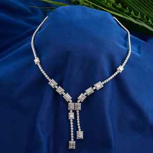 Collar de tenis tipo lariat de plata 925 con moissanita de corte gota, elegante joyería nupcial para boda, regalo para amante, estilo de moda - Product Image 1