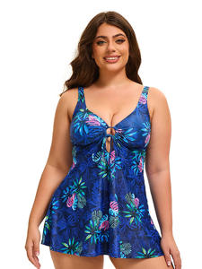 Traje de baño deportivo transpirable respetuoso con el medio ambiente para mujer europea americana elegante patrón sólido estampado recortado diseño trasero de talla grande - Product Image 2