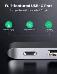 Hub USB UGREEN 5 en 2 Tipo C a HDMI 4K, <span class=keywords><strong>Thunderbolt</strong></span> <span class=keywords><strong>3</strong></span>, Entrega de Energía de 100W, Adaptador con <span class=keywords><strong>3</strong></span> Puertos USB <span class=keywords><strong>3</strong></span>.0, Base de Conexión para MacBook - Product Image 3