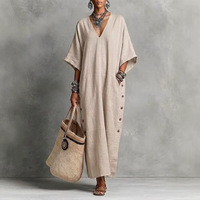 Gaun Linen Katun Musim Panas Baru, Model Longgar dengan Kancing Samping, Bahan Bernapas, Ideal untuk Pantai & Liburan, Custom OEM/ODM