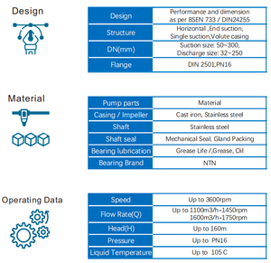 Bomba centrífuga de succión final de alta presión OEM de 16 bar, 150/40 250/40 DIN24255/EN733 <span class=keywords><strong>STD</strong></span>, para minería de oro y agua - Product Image 5