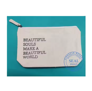 Pochette de rangement pour maquillage en coton réutilisable de couleur naturelle Sac cosmétique à fermeture éclair imprimé à la mode Organisateur élégant personnalisable - Product Image 4