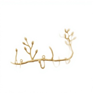 Gold Branch Wall Hook Metal Rustic Style Handmade 5 Hooks <b>Plant</b> Pattern Design - Product Image 1