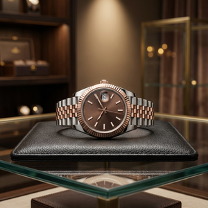 Brown Dial Stainless Steel Mechanical <b>Watch</b> Automatic Day and Date Wristwatch Two Tone Bracelet Business Casual - Product Image 3