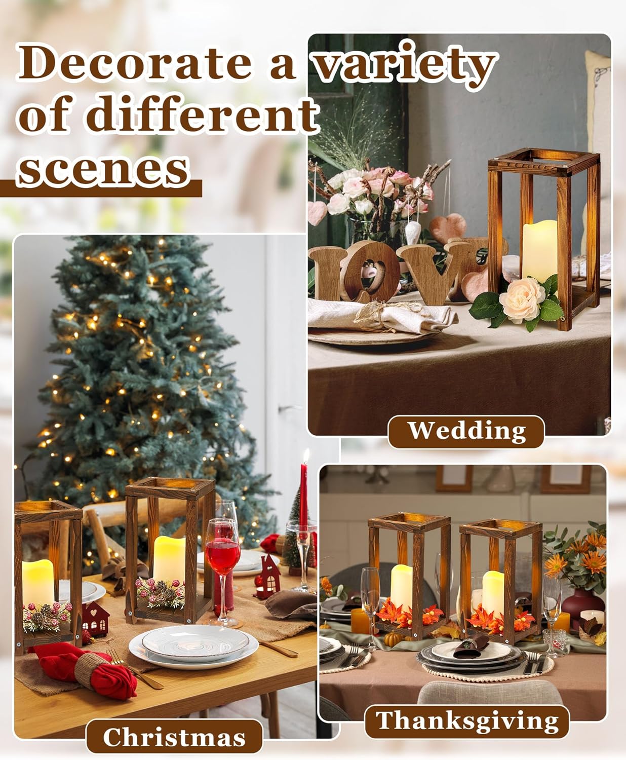 Set Centrotavola Lanterna In Legno 12 Pezzi Portacandele Lanterna In Legno Candele LED Senza Fiamma, Ghirlande Di Foglie Di Eucalipto Per Decorazioni