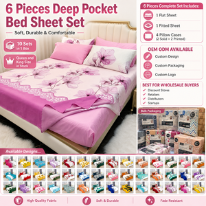 Wholesale 1800TC 6 Pieces Deep Pocket Microfiber Bed <strong>Sheet</strong> Set Queen King Size Mixed Designs Bedding Set - Product Image 4