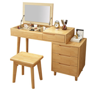 Nordic Style Makeup <b>Vanity</b> With Flip Top <b>Mirror</b> Storage Drawer Bedroom Dressing <b>Table</b> Natural Wood Color Walnut Color - Product Image 4