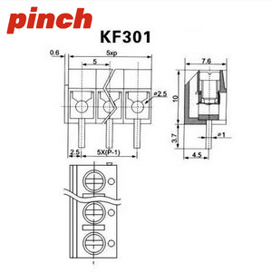 KF301 Blue Terminal <b>Block</b> 3P 5.08mm Pitch PCB <b>Mount</b> 300V 15A With 5P Connector Compatibility - Product Image 3