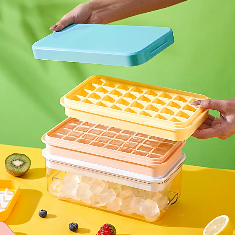 2023 TOP Verkäufer BPA Free Plastic Mini quadratische Eisball maschine Form Eiswürfel schale mit Deckel und Behälter Eis schaufel
