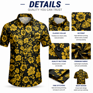 Camisa Hawaiana Personalizada para Hombre, Camisa Aloha Amarilla con Estampado Tribal Polinesio, Samoa, Tonga, Islas Cocos, Tahití, Fiyi, Camisa de Playa de las Islas del Pacífico - Product Image 3