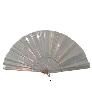 New Arrival High Quality Durable Custom Printed Cool Iridescent Reflective Neon Plastic Rib PVC Large <b>Hand</b> <b>Fan</b> Purple - Product Image 3