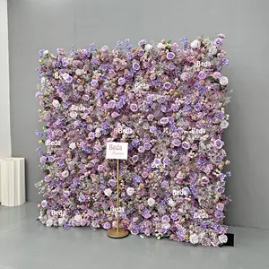 Beda Silk Flower Wall Custom Backdrop 5D Artificial Purple Rose Arrangement 8ft X 8ft Backdrop Party Wedding Party Decoration