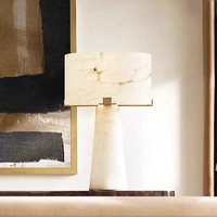 Lampe de table en marbre naturel entièrement en cuivre, design créatif, salon, lumière haut de gamme, luxe simple, lampe de chevet pour chambre à coucher