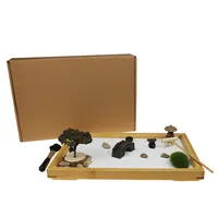 Commercio all'ingrosso personalizzato fai da te giapponese bambù Mini Zen Sand Garden Kit Desktop in miniatura per scrivania Home Office Decor