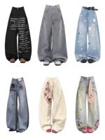 Celana Jeans Wanita High Waisted Model Baru, Longgar, Nyaman, Lurus, Ramah Lingkungan, Bernapas, 12oz, Cetak Sesuai Pesanan