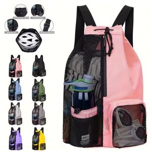 Unisex Waterproof Nylon Polyester Mesh <b>Drawstring</b> <b>Backpack</b> Sport Gym Use Zipper Wet Beach Fashion Style Cross-Border Explosive - Product Image 1
