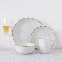 Plateau de cuisine rond blanc en céramique nordique, 24 pièces, Durable, service de banquet de mariage, assiettes de cuisine personnalisées avec bordure dorée