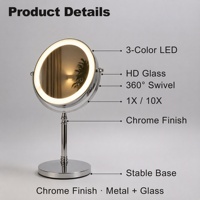 Miroir de maquillage éclairé de 8 pouces, miroir de courtoisie rond double face, grossissement 20X, cadre en métal