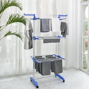 Séchoir à linge pliable à roulettes 3 niveaux, séchoir à linge à ailes battantes, utilisation intérieure et extérieure pour appartement - Product Image 1
