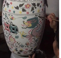 Jingdezhen peint à la main sous glaçure coloré Antique chinois Dragon et Phoenix motif céramique siège de jardin tabouret