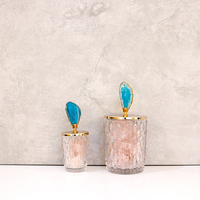 Pot de rangement en verre de luxe avec couvercle en tranche d'agate et poignée, récipient décoratif en cristal pour la maison et le bureau, usine OEM ODM