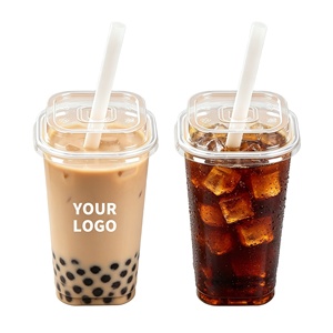 93mm 12/14/16/20/24oz Clear Square Boba <b>Cup</b> Disposable Rpet <b>Plastic</b> Injection Boba Bubble Tea <b>Cup</b> for Juice Milk Tea - Product Image 1