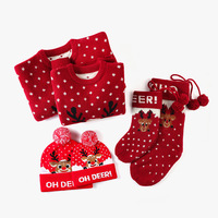 Pull de Noël mignon pour enfants, unisexe, personnalisable, en acrylique tricoté, coupe ample, motif élan, ensemble familial de vêtements de Noël en tricot, trois pièces