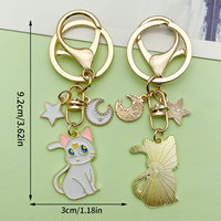 Porte-clés en alliage de zinc motif chat de dessin animé mignon, pendentif porte-monnaie, adorable lune et étoile à cinq branches, breloque de sac, ornement à suspendre pour voiture