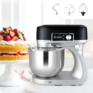 1200W LCD Display Food Mixer 6+P Speed Electric Mixer Tilt-Head Mixer with Stainless Steel Bowl Dough Hook Beater Whisk