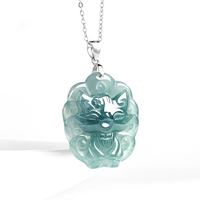 Pendentif en jade de qualité glace, motif renard à neuf queues, émeraude naturelle véritable bleu eau, en argent S925, avec design féminin