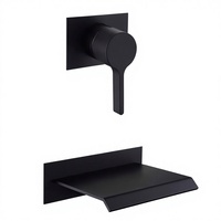 Robinet de baignoire mural moderne en acier inoxydable noir mat, bec cascade, mitigeur à poignée unique, valve en céramique, débit élevé