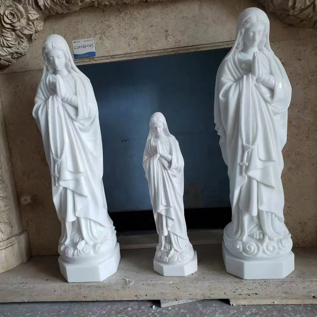 Custom הנוצרי הדתי הקלאסי Saint פיסול חיים גודל לבן אבן אמא מרים בתול פסל