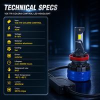 Ampoule de phare LED pour voiture SFIDA V3E TRI COULEURS 12V, super lumineuse, plug and play, H4 H7 H11 9005 9006