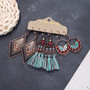 Set di 3 <span class=keywords><strong>orecchini</strong></span> Vintage bohémien da donna multicolore in rilievo <span class=keywords><strong>con</strong></span> grande nappa a goccia lunga alla moda gioielli a goccia lunga - Product Image 3