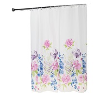 Rideau de douche floral coloré avec doublure à clipser, rideaux de douche sans crochets avec fenêtre supérieure en maille, tissu imperméable pour salle de bain