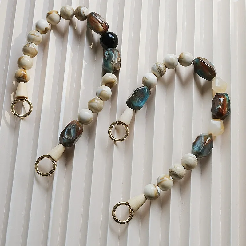 Gemstone Marble Resin Beaded Decorative Bag Chain Short Handbags Strap Handle Custom Acrylic Purse Strap
