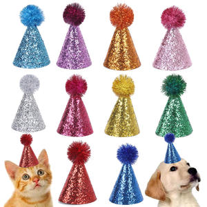 Chapeau de fête pour chat, festival, anniversaire, décoration de fête pour chien, paillettes, boule de fourrure colorée, polyester - Product Image 4