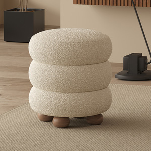 Trendy Ins Cream Aesthetic Sherpa Round Stool - Modern Home <strong>Bedroom</strong> Vanity Dressing <strong>Chair</strong> - Product Image 2