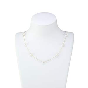 คีมกระดาษสร้อยคอมุกฟิกาโร 18K ทองคําขาวเพชร 4 มม.สร้อยคอมุกน้ําจืดพิสดาร - Product Image 1