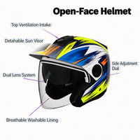 Casque de moto ouvert respirant et confortable, coque ABS sur mesure, visière double, doublure douce amovible